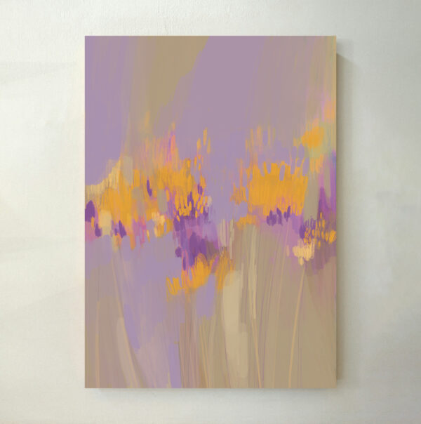 Kunstdruck „Lavendel 45“ – Lavendelfeld in Violett und Goldgelb. Beruhigendes Poster für mediterrane Wanddeko in der Schweiz.