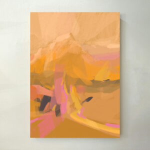Kunstdruck „Mürren Schweiz 17“ – Berglandschaft in Gold-, Orange- und Rosatönen. Warmes Poster für alpine Wanddeko in der Schweiz.
