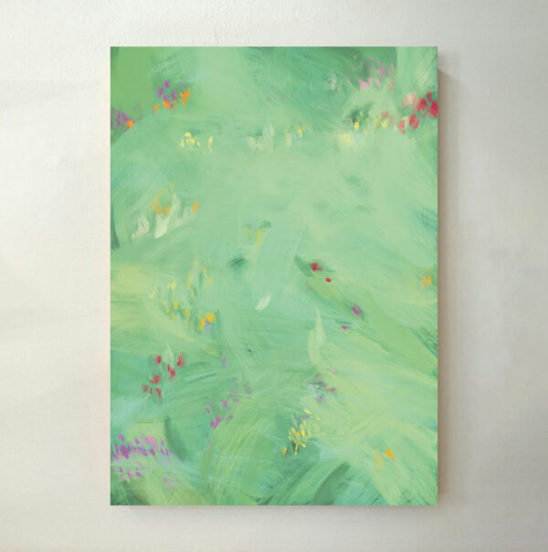 Kunstdruck „Wiese 78“ – Sommerwiese in Grün mit bunten Akzenten. Frisches Poster für natürliche Wanddeko in der Schweiz.