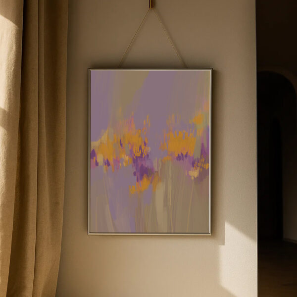 Kunstdruck „Lavendel 45“ – Lavendelfeld in Violett und Goldgelb. Beruhigendes Poster für mediterrane Wanddeko in der Schweiz.